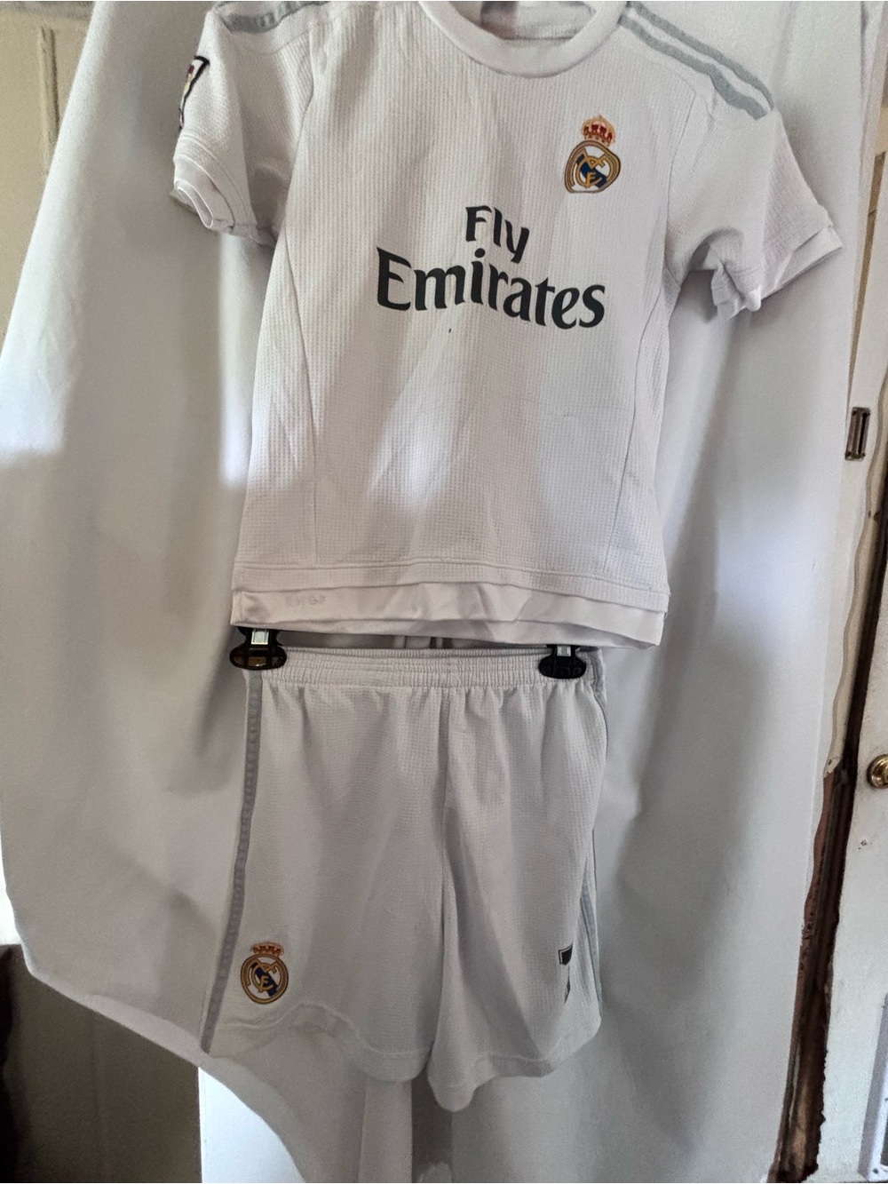 Real Madrid Kids White Home Soccer Set - Fly Emirates